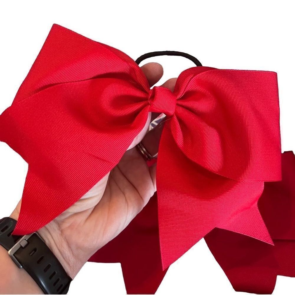 Red Cheer Bow with Hair Tie – 6.5”x8”
